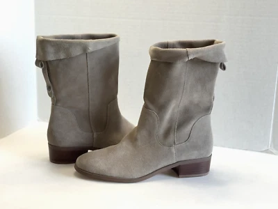 Sole Society Calanth 女式浅灰褐色灰色皮革牛皮麂皮绒懒人靴 9M — 第 1/4 张图片