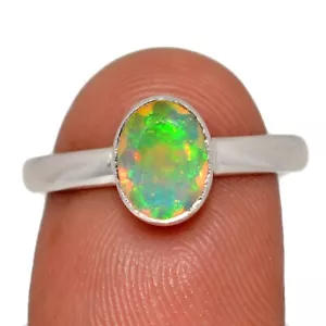 Natural Faceted Ethiopian Opal 925 Sterling Silver Ring Jewelry s.8 CR69906 - Picture 1 of 1