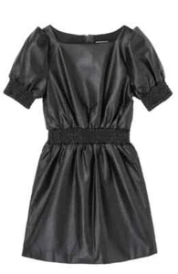Girls Black Dress Faux Leather Habitual Kids Puff Sleeve Size 12 - Picture 1 of 3