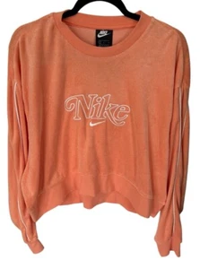 Nike Sweatshirt Womens Large Retro Femme Cropped French Terry Crew Orange - Picture 1 of 4