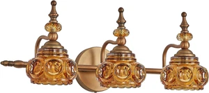Vintage Bathroom Vanity Light Fixtures, 3-Light Brass Vanity Wall Light over Mir - Picture 1 of 7