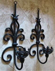 2 Vintage Spanish Revival Tudor Lamp Wall Metal Sconces Gothic