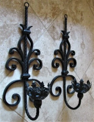 2 Vintage Spanish Revival Rancho Tudor Lamp Wall Light Metal Sconce - Image 1 of 4