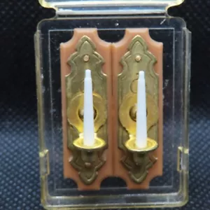 Vintage Dollhouse Miniatures Pair of Chrysnbon Brass Candle Lamp Sconces - Picture 1 of 4