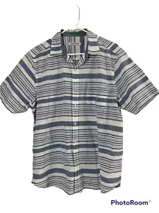TOMMY BAHAMA Men's Blue Gray/White Striped Cotton Button Up SS Shirt Medium - Picture 1 of 6