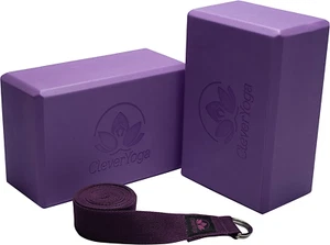 Blocks & Strap - Lighweight Foam Yoga Blocks 2 Pack with 8Ft Cotton Yoga Strap S - Picture 1 of 12