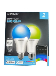 MERKURY INNOVATIONS  SMART WI-FI LED BULBS COLOR + WHITE 2 PACK - Picture 1 of 5