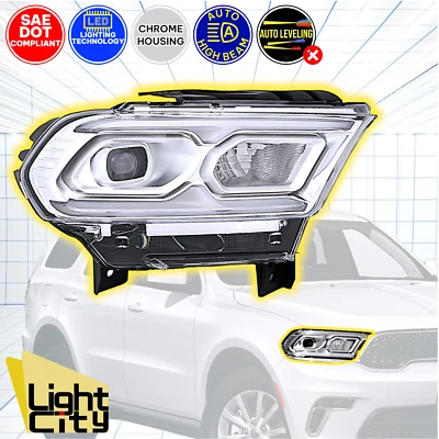 [LED con haz alto automático] Para Dodge Durango 2021-2024 Faro de pasajero cromado derecho Foto 1 de 4