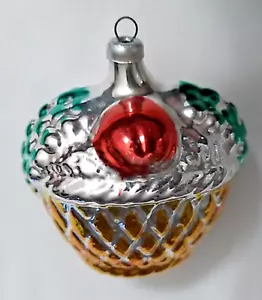 Vintage GERMANY figural "fruit basket" CHRISTMAS ORNAMENT antique GERMAN-GLASS - Picture 1 of 3