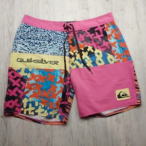 Quiksilver Highline Men’s Boardshorts 34 Graphic Surf Swim Trunks Pink Multi - Picture 1 of 12