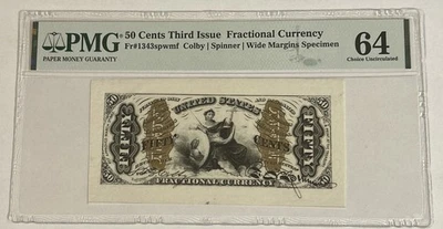 1863 Fifty Cents Fractional #1343 Currency, Third Issue Specimen ~ PMG 64CU - Image 1 of 4