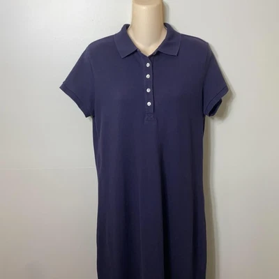 VTG Lands End Shirt Dress Womens Medium Blue Polo Preppy Navy Long Knit Academia - Image 1 of 4