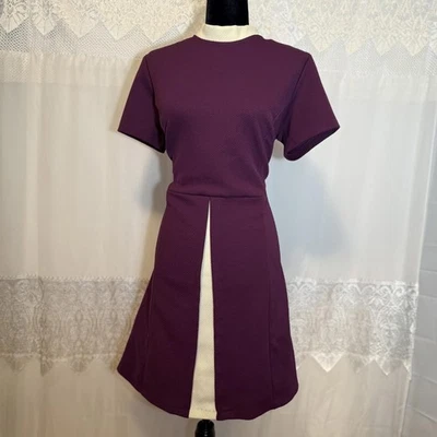 Vestido Hecho a Mano Años 60 Estilo Mod Púrpura Cuello Alto Talla L/XL Foto 1 de 4