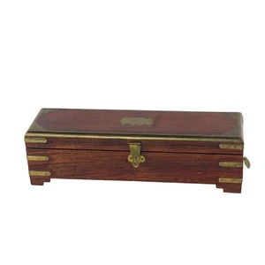 Handcrafted Wood & Brass Incense Box / Pencil Box 10 5/8 L x 3 1/8 W x 3” H - Picture 1 of 7
