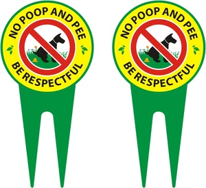 No Peeing and No Pooping Dog Sign Double Sided All Metal Yard Sign 2 Pcs Plea - Picture 1 of 12