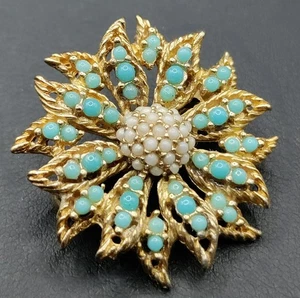 Ciner Demure Turquoise & White Color Beads Brooch - Picture 1 of 5
