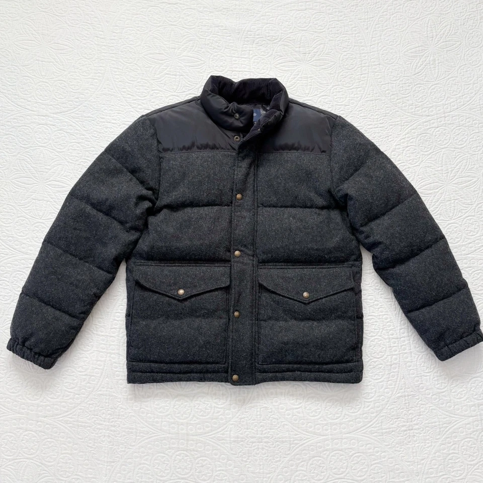 Lands' End Men's Down-Filled Wool Puffer Jacket, Charcoal / Black - Image 1 of 4