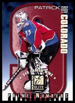 Patrick Roy 1997-98 Donruss Elite Muestra Promo Números Primos #2c SN Foto 1 de 2