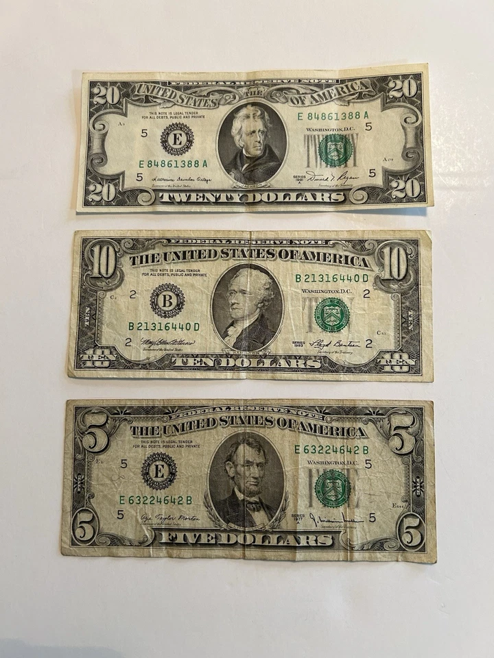 1981A $20, 1993 $10 & 1977A $5 In Circulated Condition - Image 1 of 2