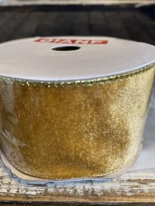 Velvet Wired Edge Ribbon 2.5 In x 10 Yards Crushed Gold Velvet Gift Christmas - Picture 1 of 5