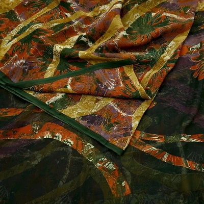 Indian Vintage Sari Multi Pure Georgette Silk Printed Saree Craft Fabric Sewing - Image 1 of 4