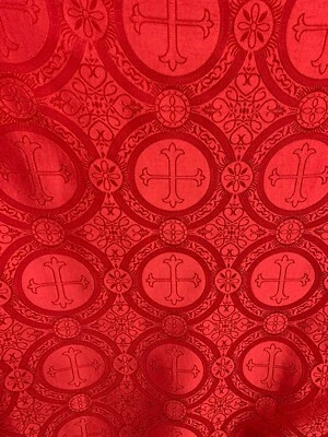 H&T FABRICS RED LITURGICAL CROSS BROCADE FABRIC (55 in.) Sold By The Yard