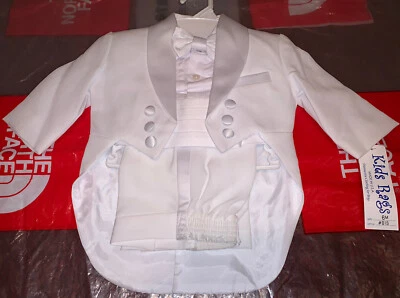 New Baby Boys Christening Baptism Wedding Suit White 5 Piece Tuxedo Tail Size 6M - Image 1 of 4