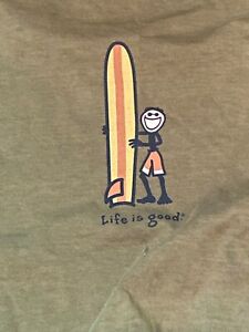NWT Life is Good T-shirt Large  Long Board Surfing Short Sleeve Green Costal