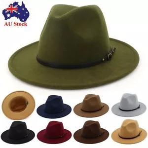 Wide Brim Wool Felt Fedora Panama Cowboy Girl Hat Casual Jazz Cap for men women - Picture 1 of 31