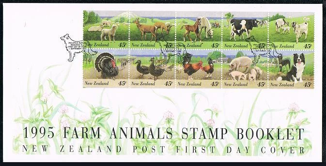 New Zealand 1283-1292a block,FDC. Michel 1441D-1450DZB.SINGAPORE-95.Farm animals - Image 1 of 1