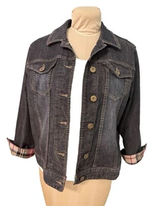 Coldwater Creek Womens Denim Jacket with Plaid Accent Trim Size Large - Picture 1 of 11