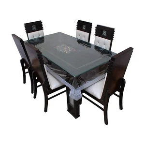 PVC Waterproof 6 Seater Dining Table Silver Lace Border 90x60 Inch - Picture 1 of 4