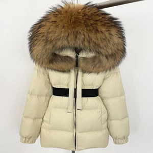 Womens Hooded Warm Real Fox Fur Collar Down Jackets Mid Long Coats Winter Zipper - Picture 1 of 32