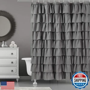 WestWeir Gray Ruffle Shower Curtain, Elegant Fabric, Soft and Fluffy, 72x72, - Picture 1 of 5