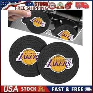2 pk LA Lakers Car Cup Mat Car Drink Holder Insert Silicone Coaster Set S-1 - Picture 1 of 13