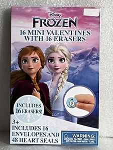 Disney Frozen 16 Mini Valentines Day Cards & Envelopes, 16 Erasers & Heart Seals - Picture 1 of 5