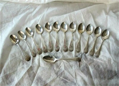 Cucharas Demitasse de plata de ley con patrón de madera de abedul 13 piezas 172 gr Foto 1 de 4