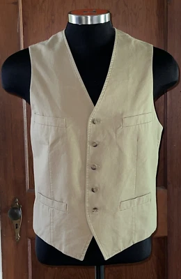 Club Room Tan Mens Suit Vest MEDIUM Button Up Beige 4 Pockets 100% Cotton - Image 1 of 4