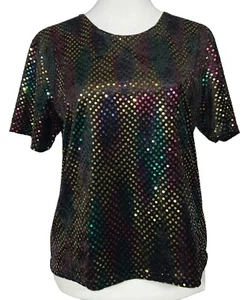 GLAM RAINBOW SNAKESKIN SEQUIN VELVET CROP TOP SHIRT POP DIVA 1990s CLUB RAVE VTG - Picture 1 of 9