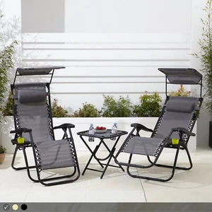 Neo Zero Gravity Chairs Reclining 3pcs Portable Sun Lounger Table Set Cup Holder - Picture 1 of 46