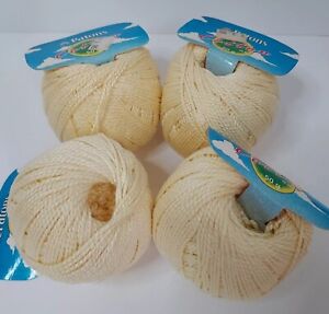 Lot of 4 Patons Cotton DK Yarn Balls Pale Yellow 50 gr 116 Yards Ea Vintage New