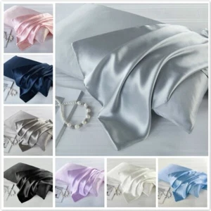 2Pcs Satin Silk Pillow Case Cover Solid Standard Bedding Smooth Soft Pillowcase - Picture 1 of 21