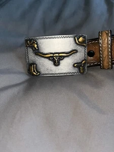 boys brown leather belt with Longhorn Buckle - Picture 1 of 3