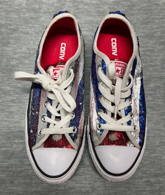 Zapatilla deportiva Converse para mujer 6 lentejuelas bandera de EE. UU. All Star Chuck Taylor Ox baja Foto 1 de 4