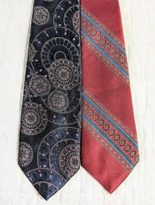 Vintage Wembley Neck Tie Lot Of 2 Wem-Silk, Maroon/Red 56x3.1, Dark Blue 58x3.25 - Picture 1 of 16
