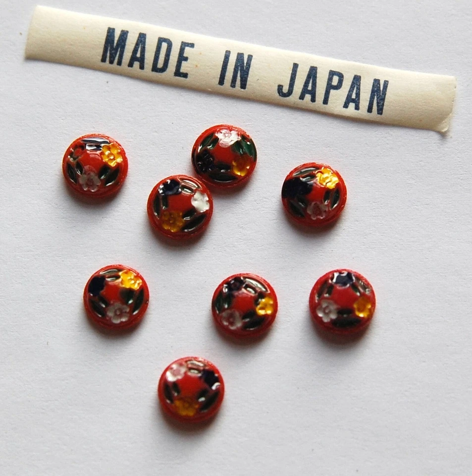 Cabujones de vidrio grabado floral rojo vintage Japón 7 mm (8) cabina 419C Foto 1 de 1