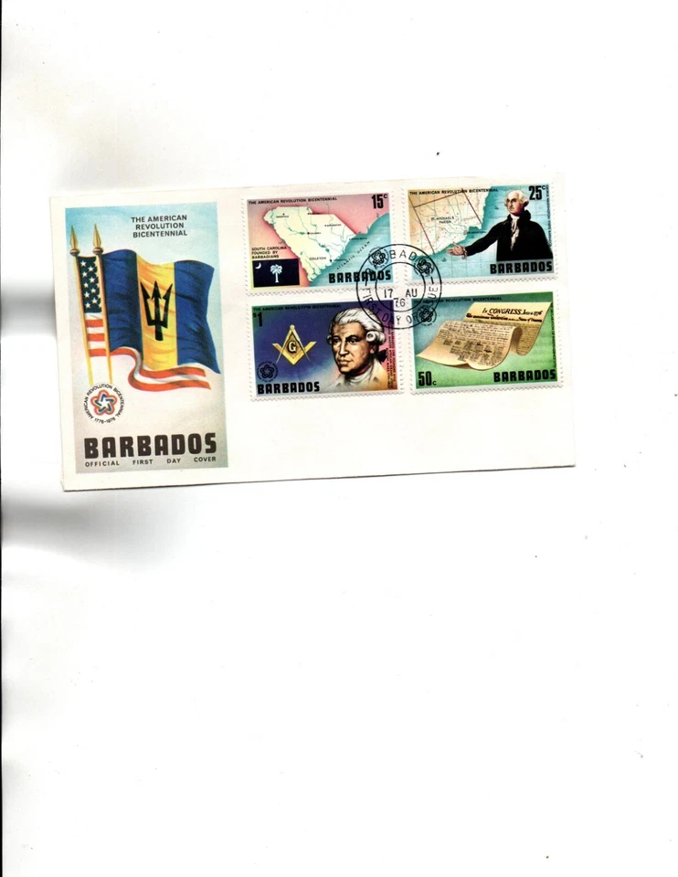 Barbados FDC Sc#440 to 443  Maps  American Revolution - Image 1 of 1