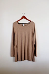 J Jill Camel Beige Cotton Rayon Light Knit Long Tunic Pullover Sweater Women L - Picture 1 of 14