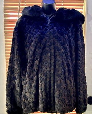 Gallery Coat 尺寸 L 黑色/棕色人造毛皮连帽豪华城市正式设计师 — 第 1/4 张图片