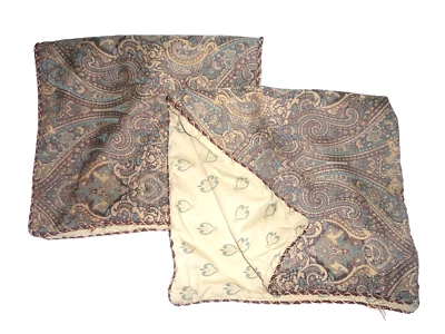 CROSCILL ZARINA TEAL BROWN GOLD EMBROIDERED SCROLL (2) KING PILLOW SHAMS 20X36 - Image 1 of 4